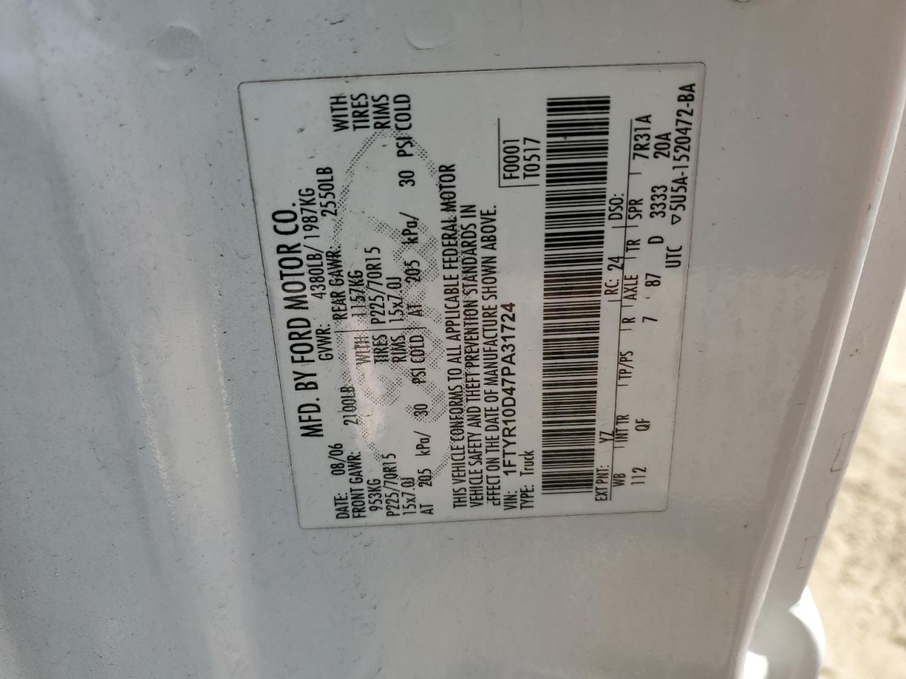 1FTYR10D47PA31724 2007 Ford Ranger