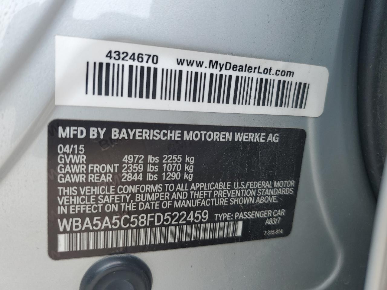 WBA5A5C58FD522459 2015 BMW 528 I