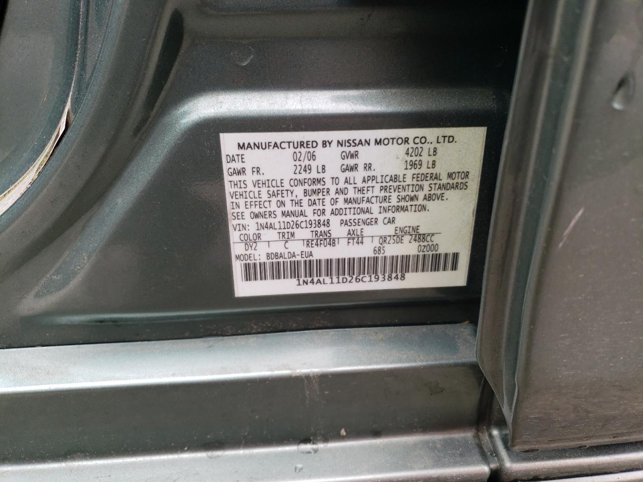 1N4AL11D26C193848 2006 Nissan Altima S