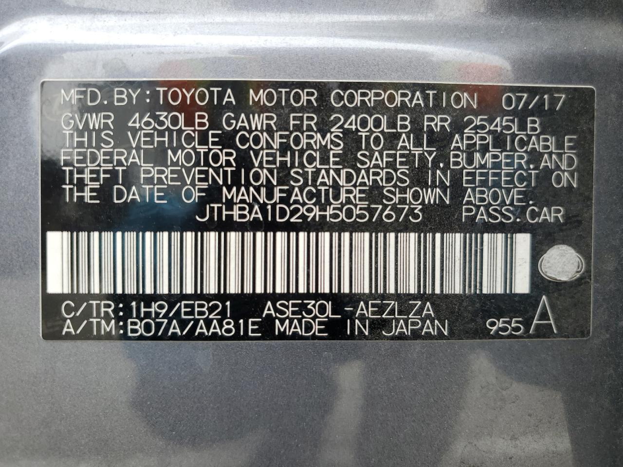 JTHBA1D29H5057673 2017 Lexus Is 200T