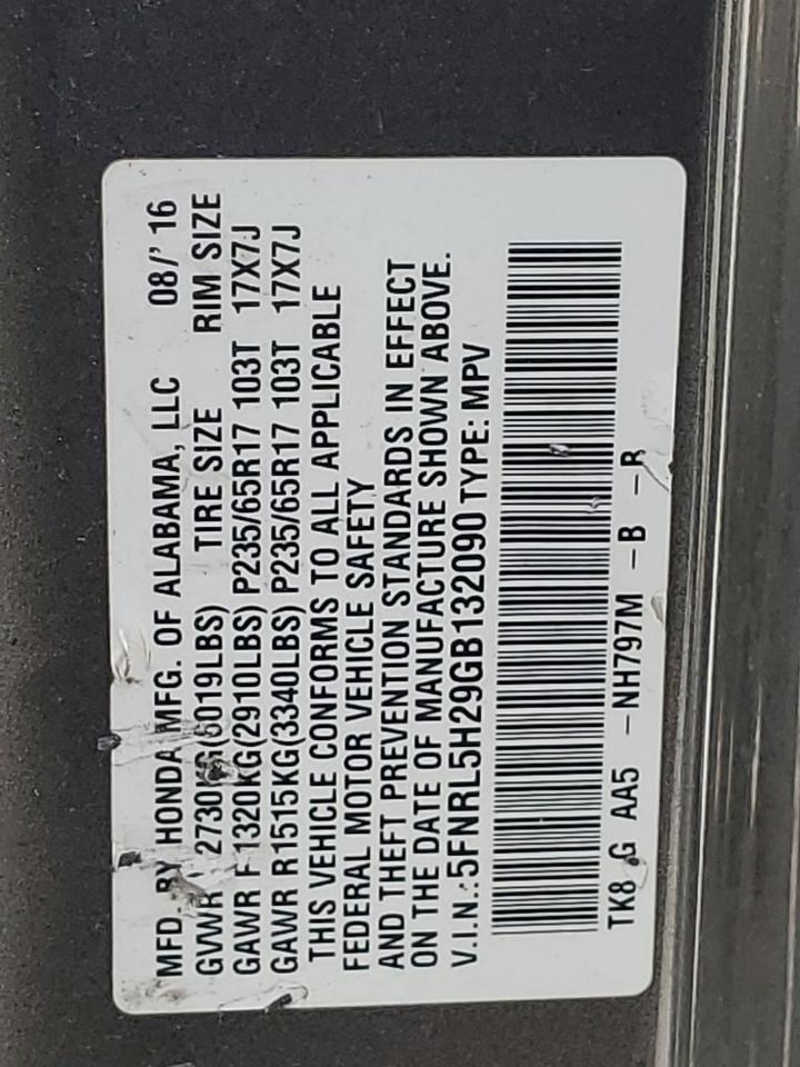 5FNRL5H29GB132090 2016 Honda Odyssey Lx