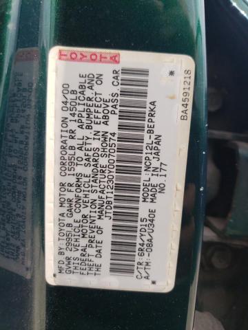 2000 Toyota Echo VIN: JTDBT1230Y0070574 Lot: 56510374