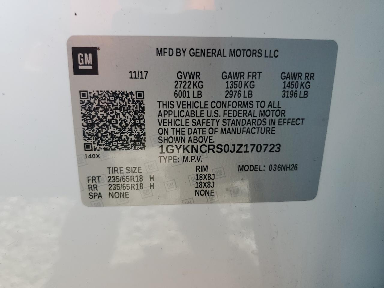 1GYKNCRS0JZ170723 2018 Cadillac Xt5 Luxury