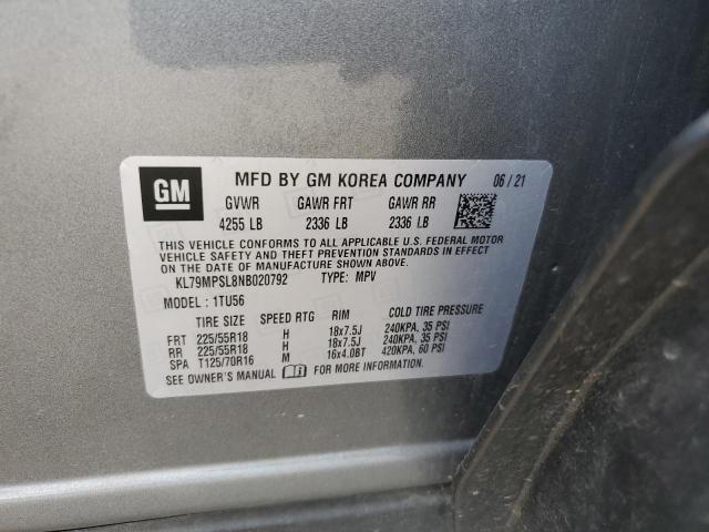 2022 Chevrolet Trailblazer Lt VIN: KL79MPSL8NB020792 Lot: 57012654