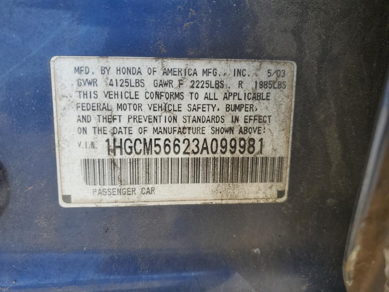 1HGCM56623A099981 2003 Honda Accord Ex