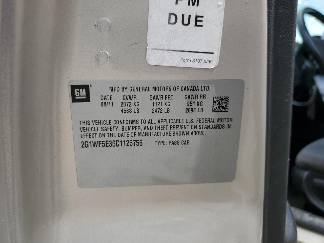 2G1WF5E36C1125756 2012 Chevrolet Impala Ls