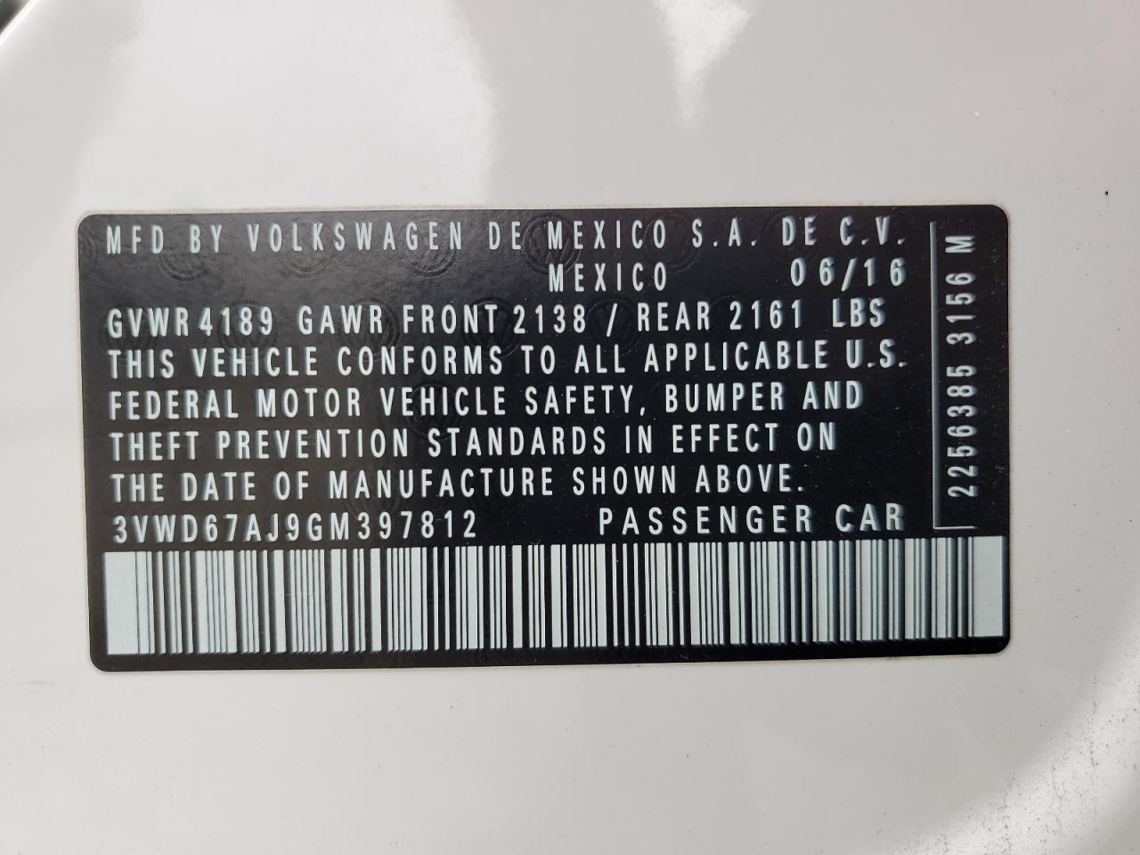 3VWD67AJ9GM397812 2016 Volkswagen Jetta Se