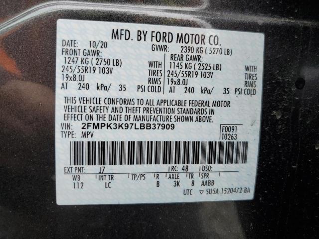 2020 Ford Edge Titanium VIN: 2FMPK3K97LBB37909 Lot: 56589674