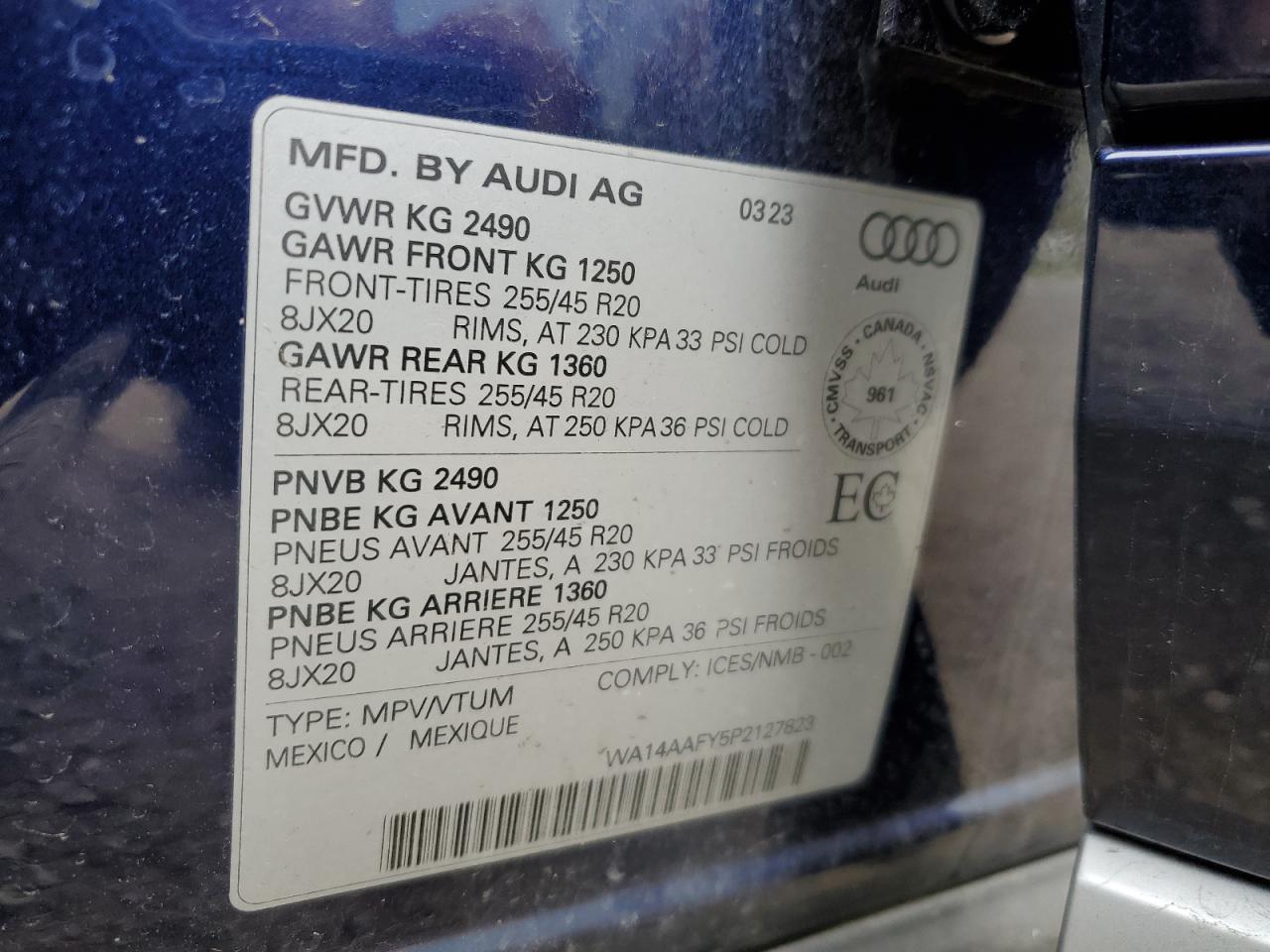 WA14AAFY5P2127823 2023 Audi Q5 Sportback Premium 45