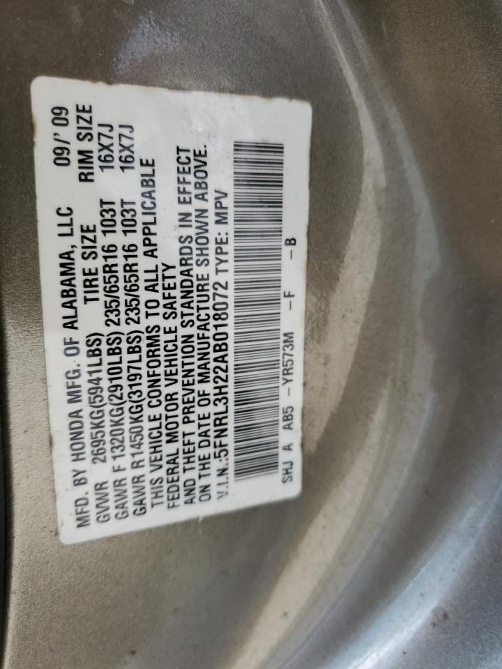 5FNRL3H22AB018072 2010 Honda Odyssey Lx