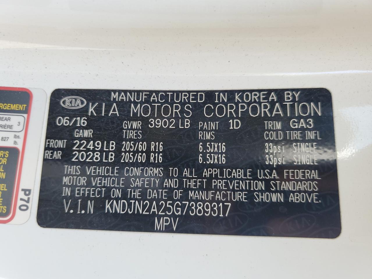 2016 Kia Soul vin: KNDJN2A25G7389317