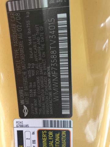 2008 Mini Cooper S VIN: WMWMF73588TV34015 Lot: 56717344