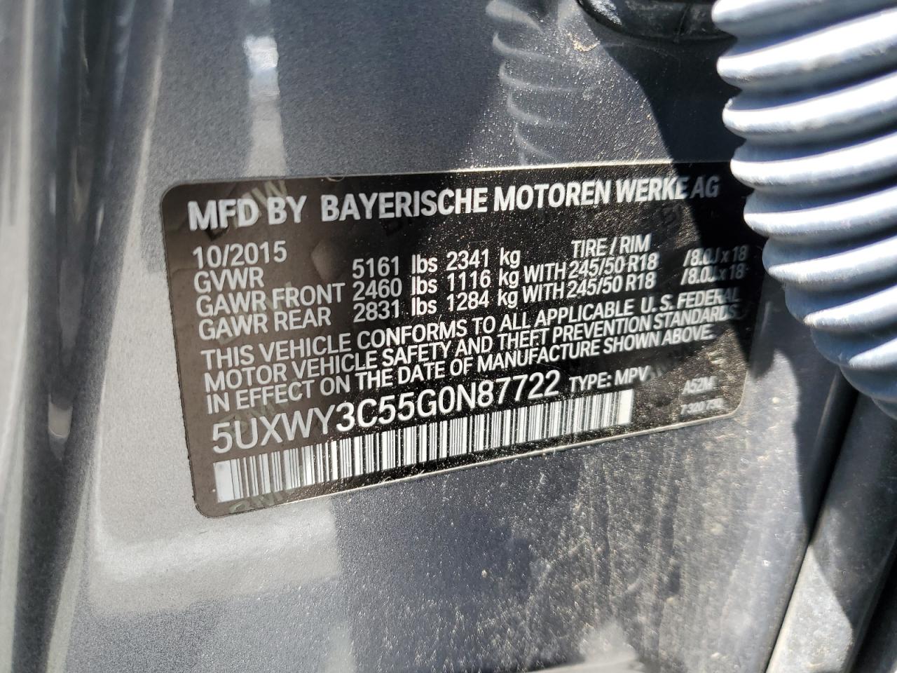 5UXWY3C55G0N87722 2016 BMW X3 xDrive28D