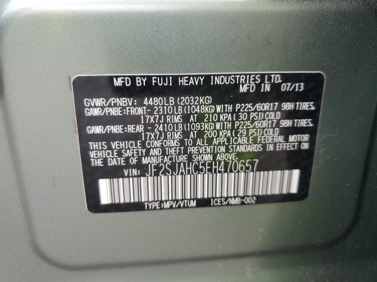 JF2SJAHC5EH470657 2014 Subaru Forester 2.5I Limited