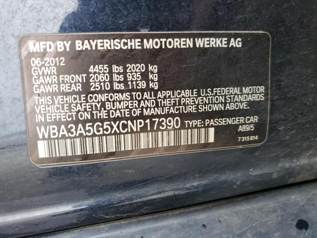 2012 BMW 328 I VIN: WBA3A5G5XCNP17390 Lot: 53690784