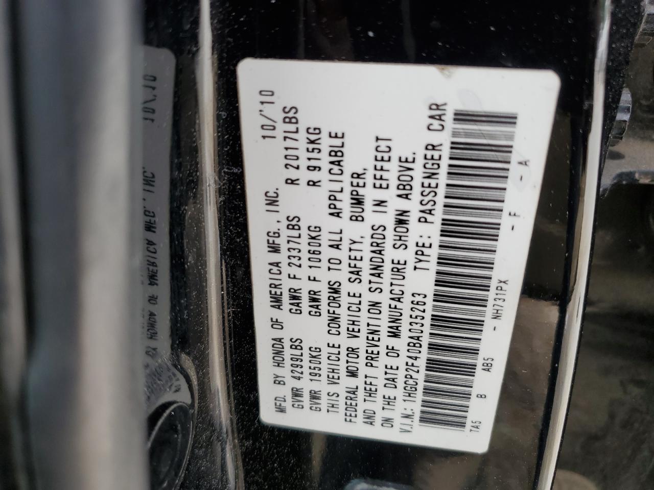 1HGCP2F40BA035263 2011 Honda Accord Lxp