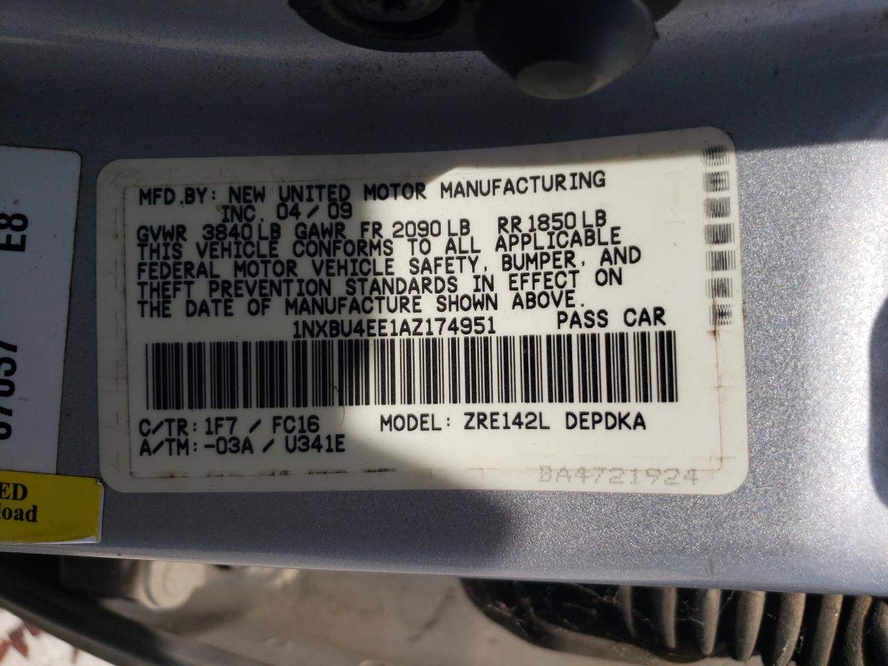 1NXBU4EE1AZ174951 2010 Toyota Corolla Base