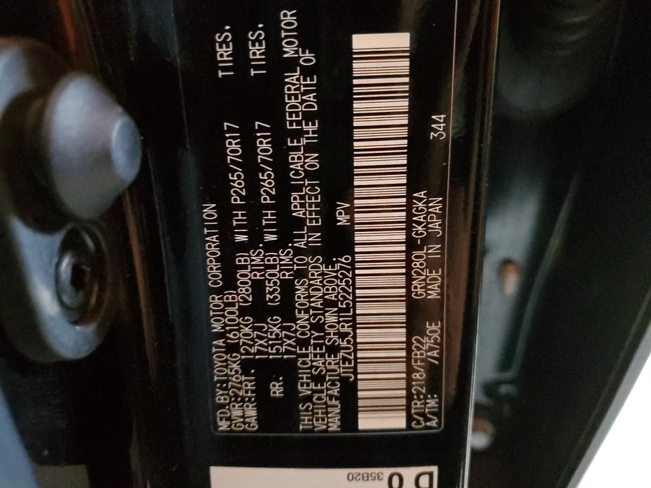 JTEZU5JR1L5225276 2020 Toyota 4Runner Sr5