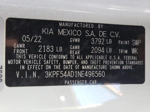 2022 Kia Forte Gt Line VIN: 3KPF54AD1NE496560 Lot: 56513814