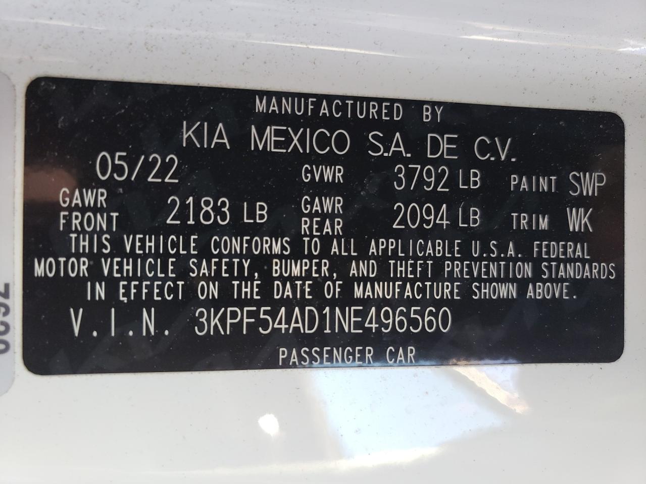 3KPF54AD1NE496560 2022 Kia Forte Gt Line