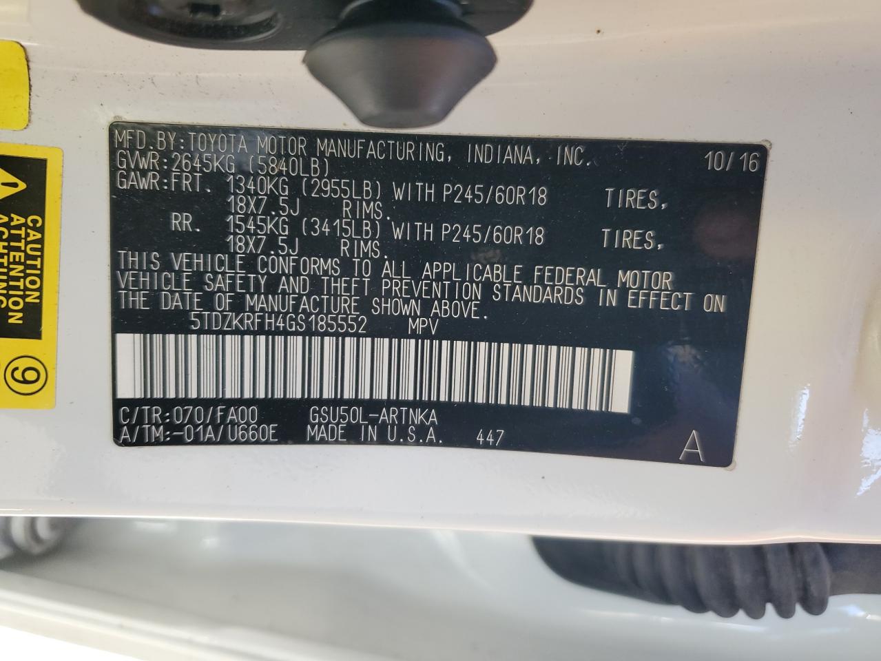 5TDZKRFH4GS185552 2016 Toyota Highlander Le