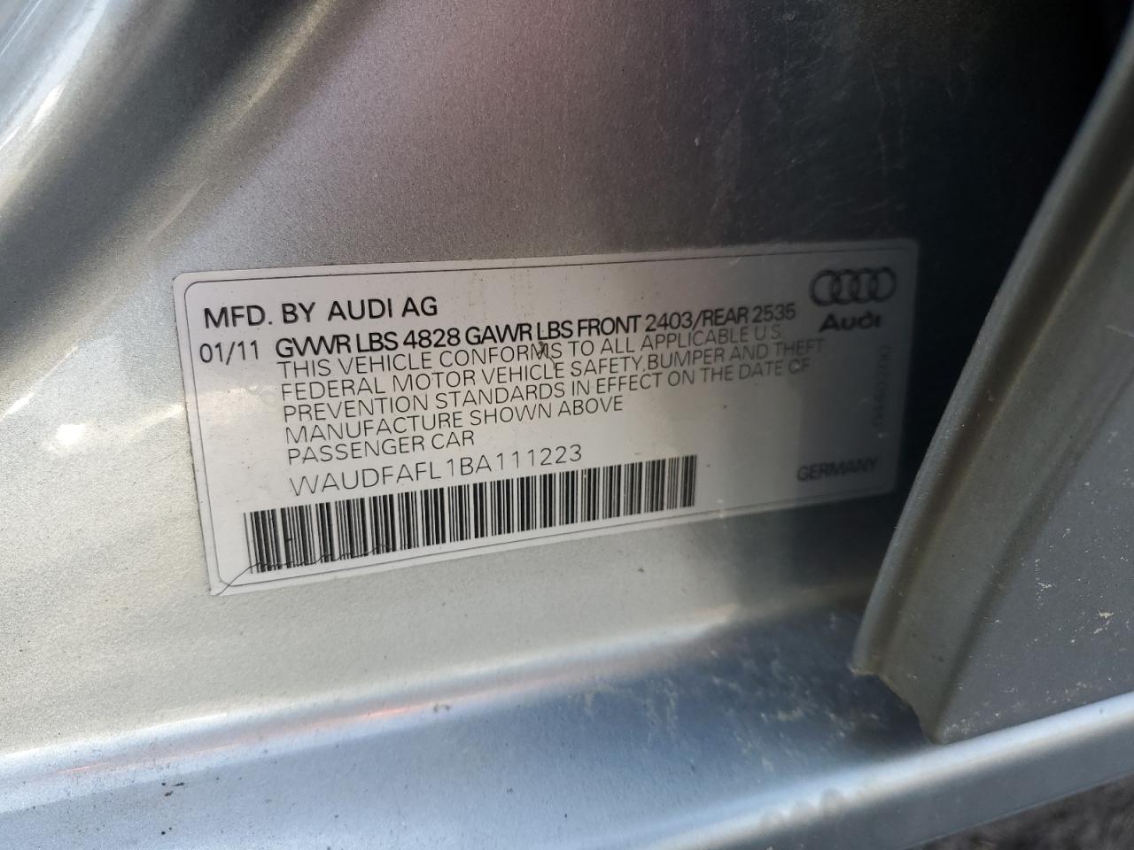 WAUDFAFL1BA111223 2011 Audi A4 Premium