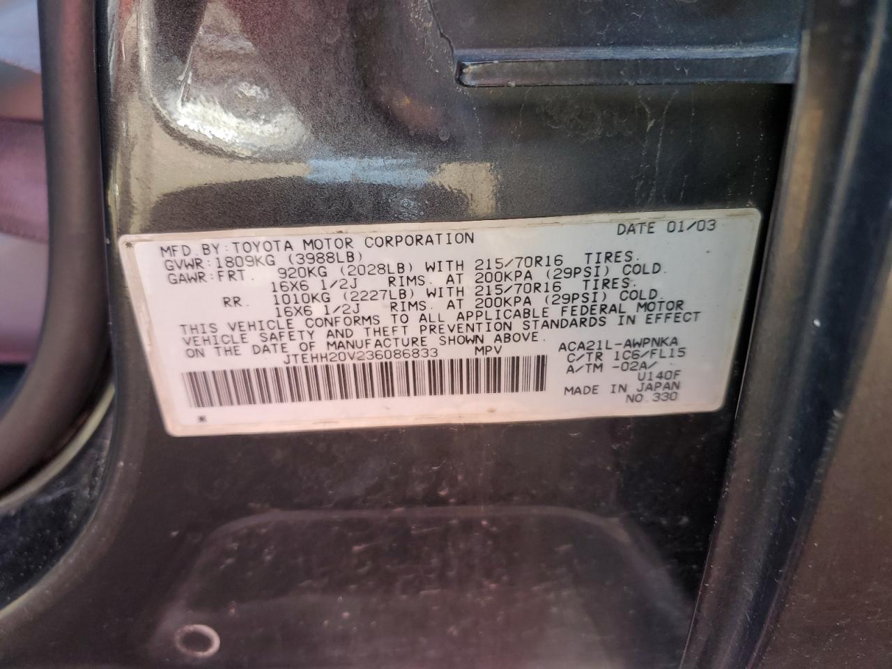 JTEHH20V236086833 2003 Toyota Rav4