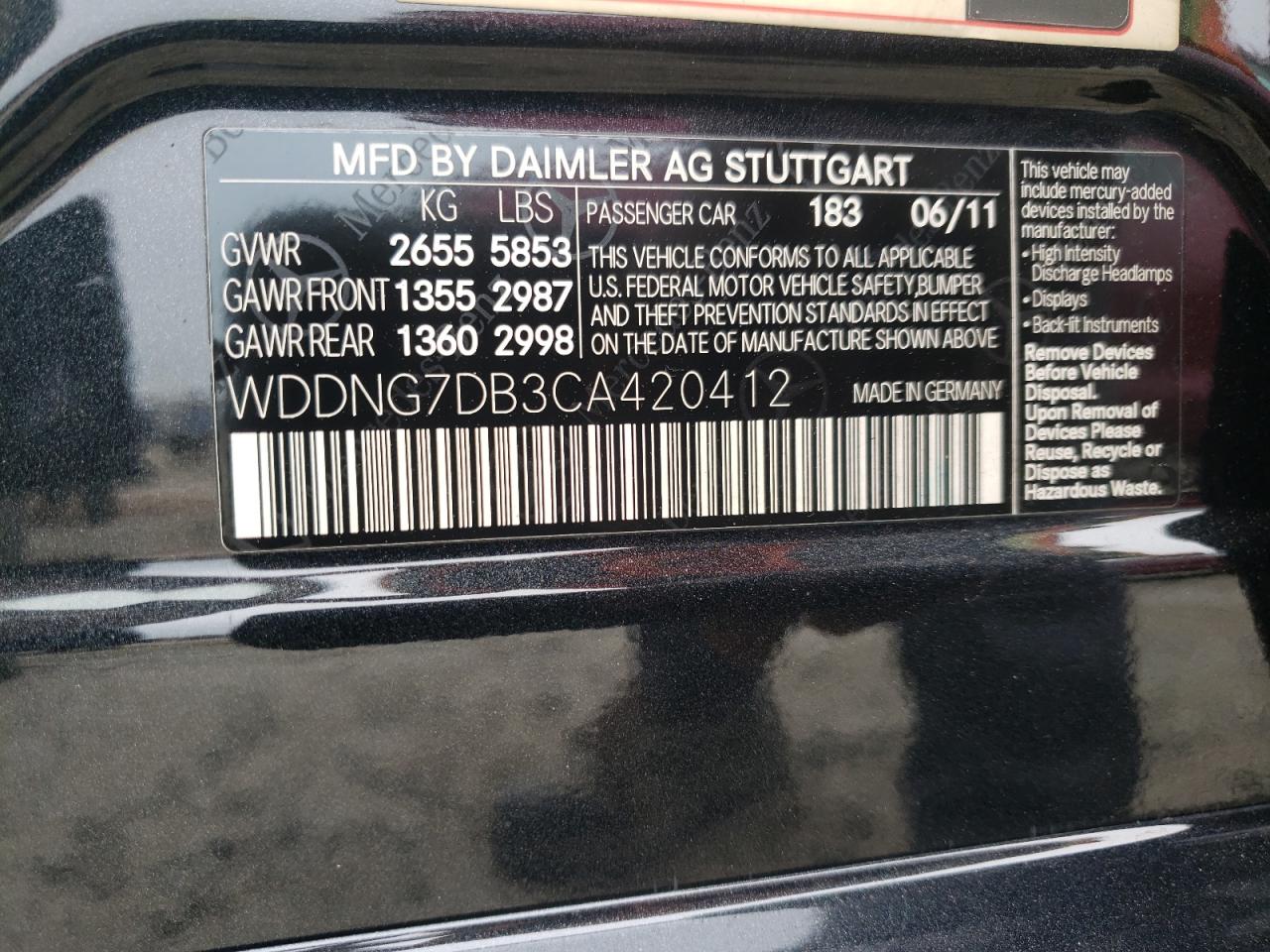 2012 Mercedes-Benz S 550 vin: WDDNG7DB3CA420412