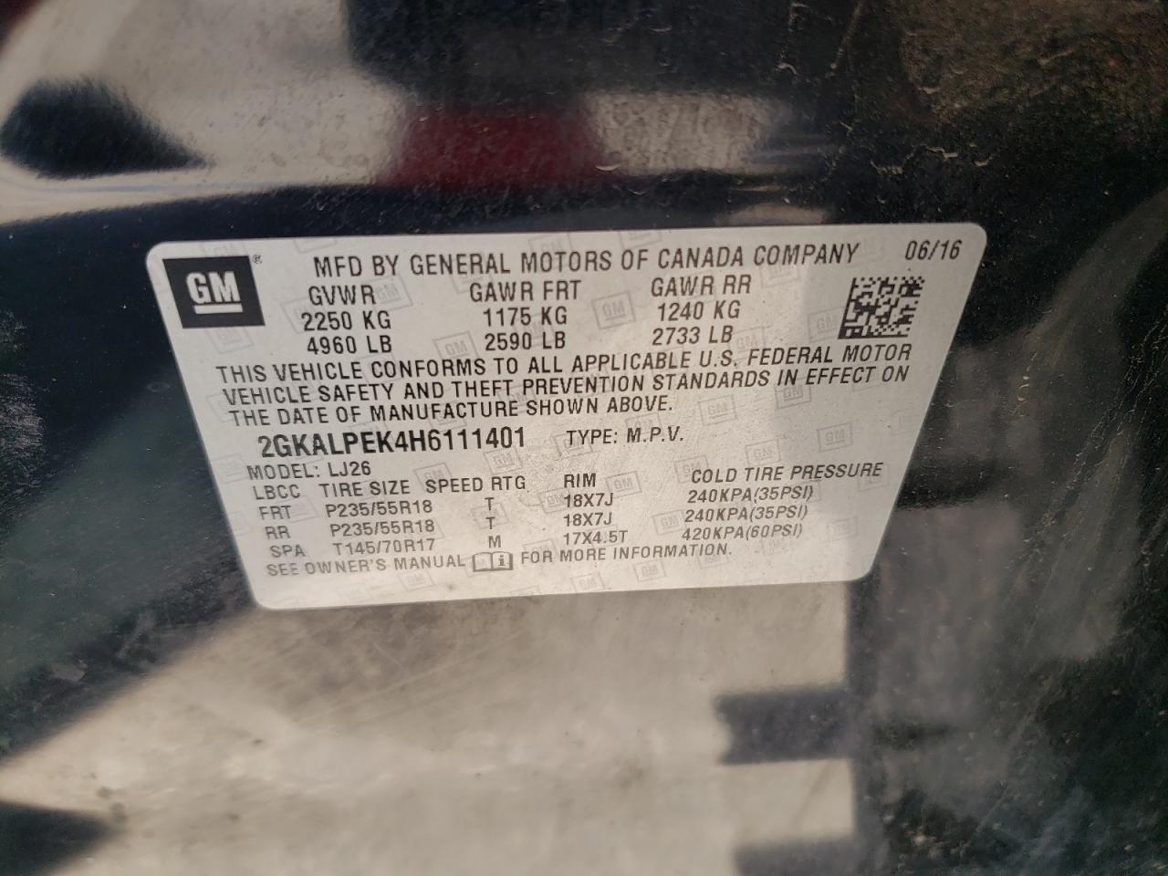 2GKALPEK4H6111401 2017 GMC Terrain Slt