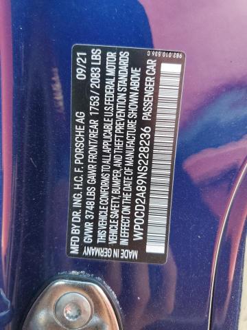2022 PORSCHE BOXSTER GT - WP0CD2A89NS228236