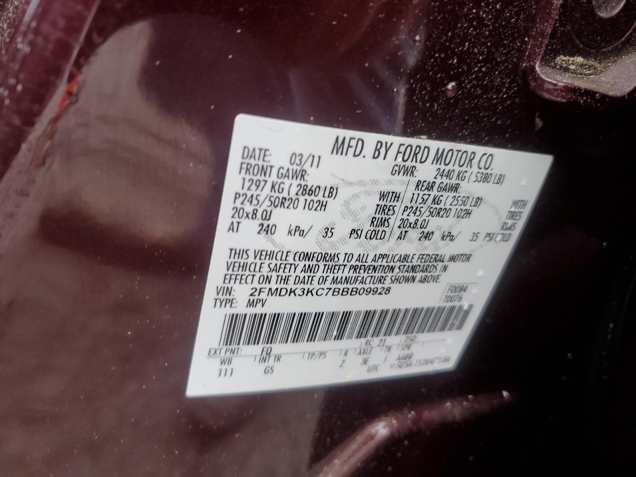 2FMDK3KC7BBB09928 2011 Ford Edge Limited