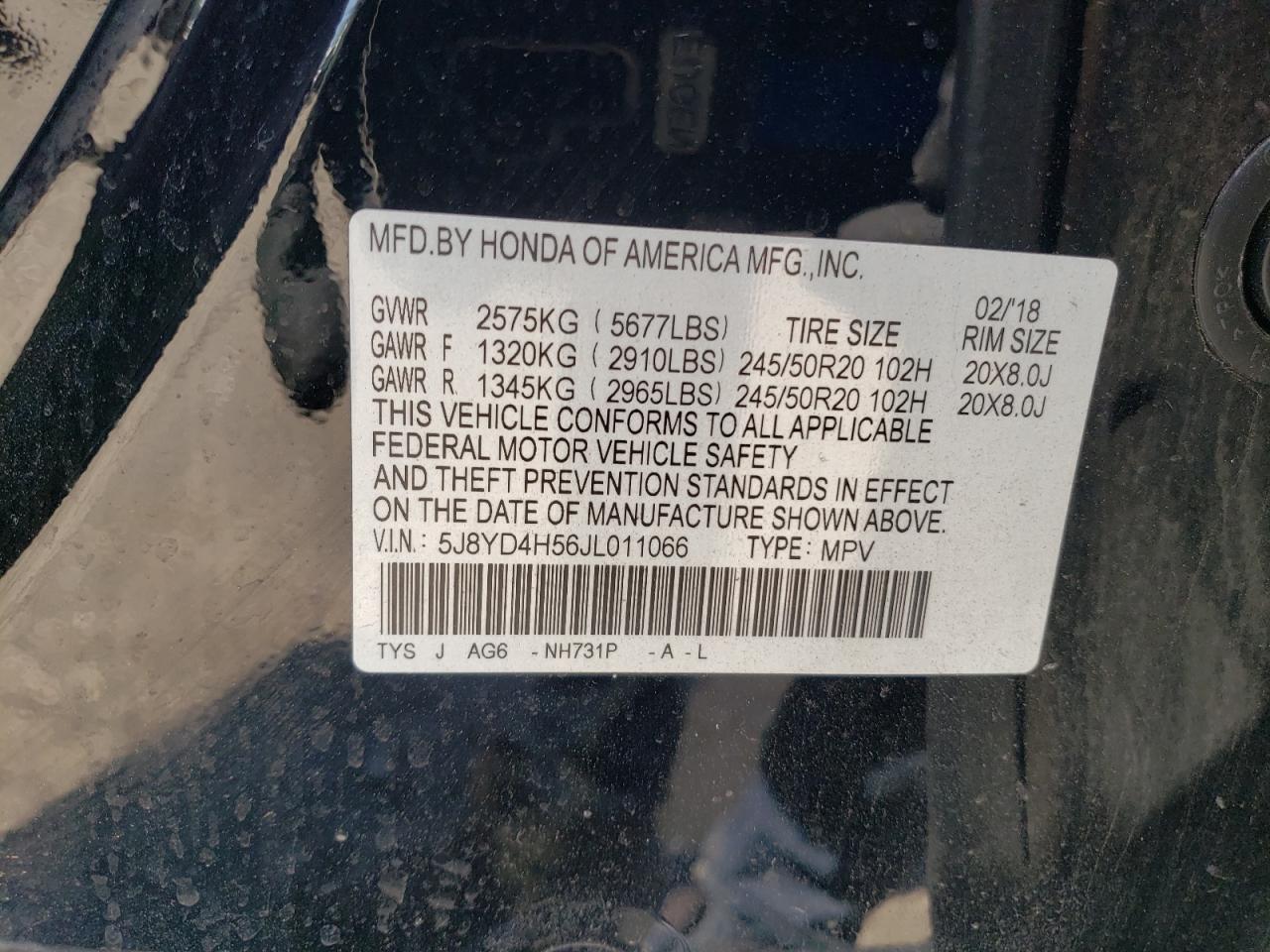 5J8YD4H56JL011066 2018 Acura Mdx Technology