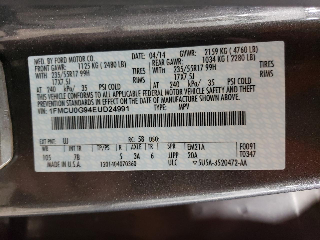 1FMCU0G94EUD24991 2014 Ford Escape Se