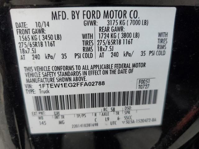 2015 Ford F150 Supercrew VIN: 1FTEW1EG2FFA02788 Lot: 55194494