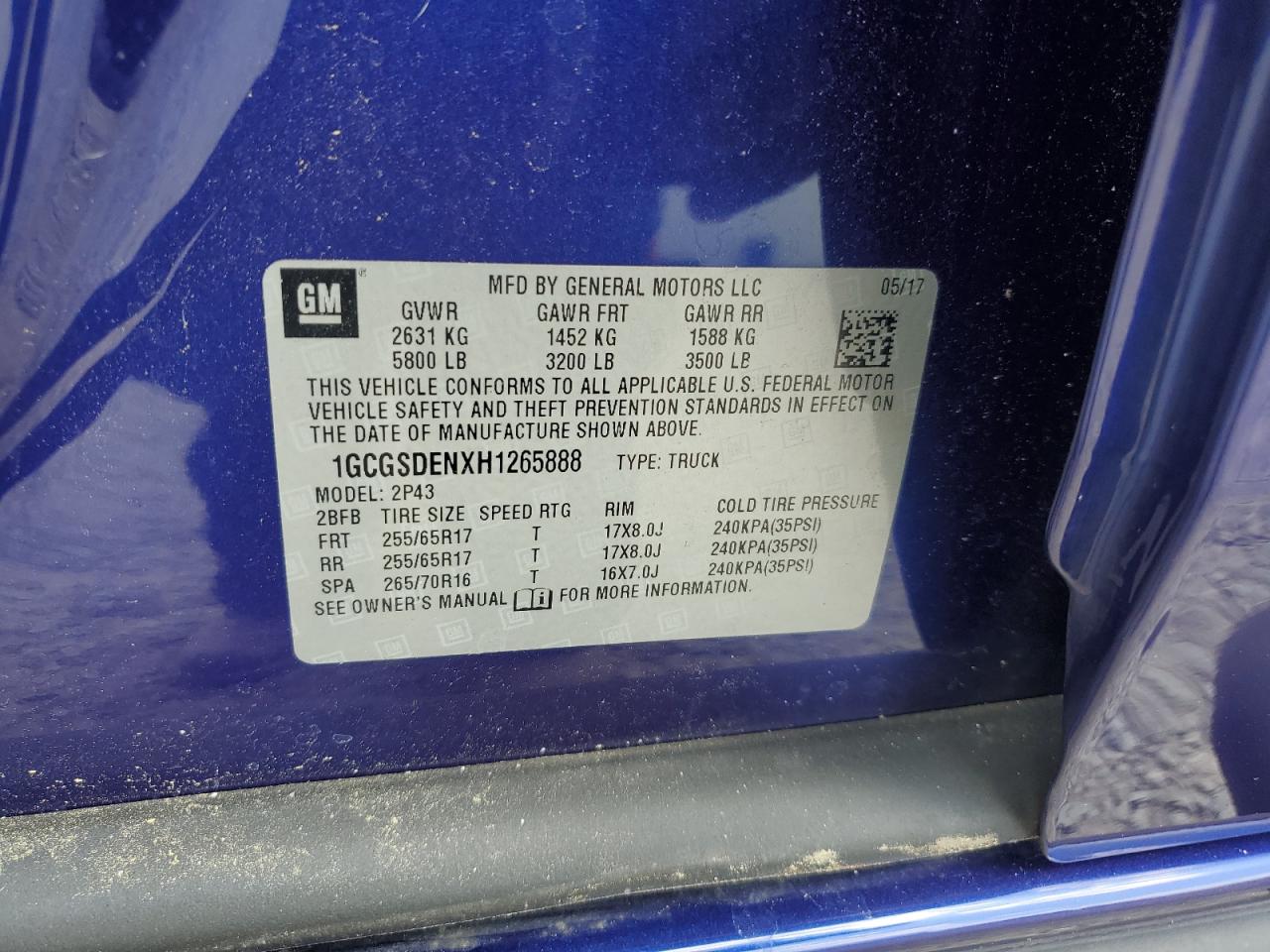 1GCGSDENXH1265888 2017 Chevrolet Colorado Z71