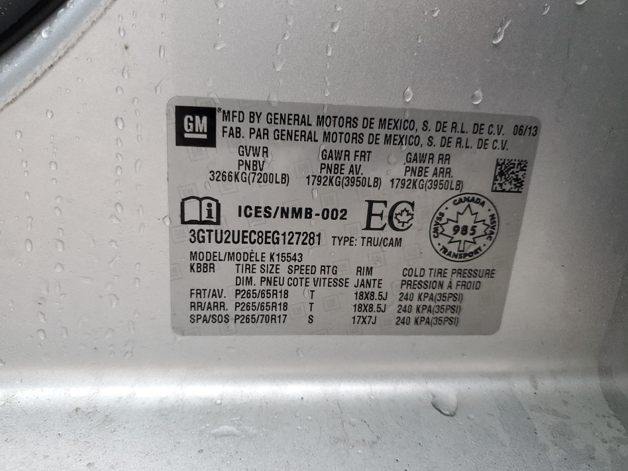 3GTU2UEC8EG127281 2014 GMC Sierra K1500 Sle