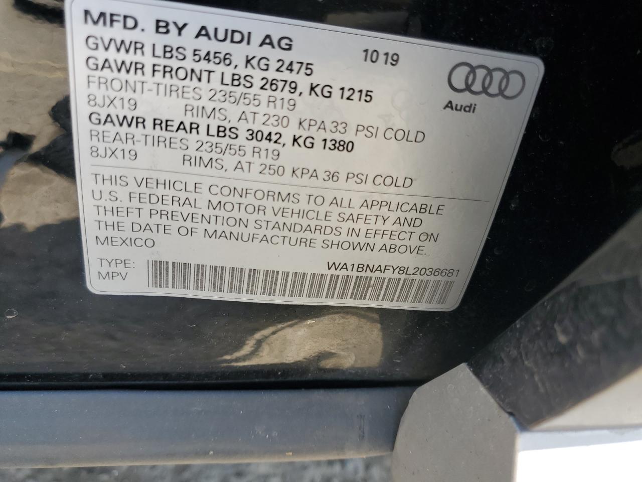 WA1BNAFY8L2036681 2020 Audi Q5 Premium Plus