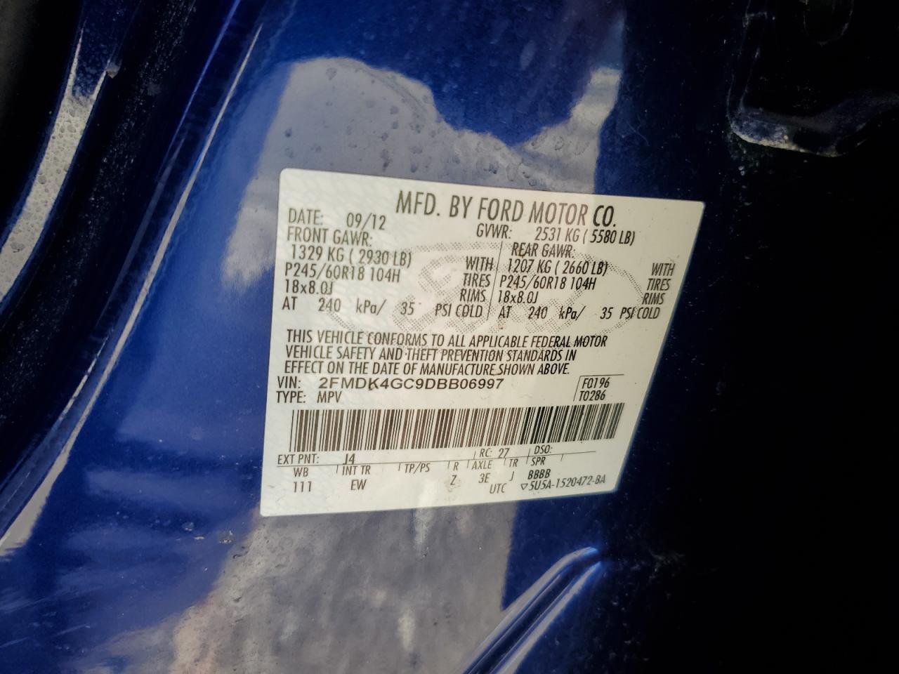 2FMDK4GC9DBB06997 2013 Ford Edge Se