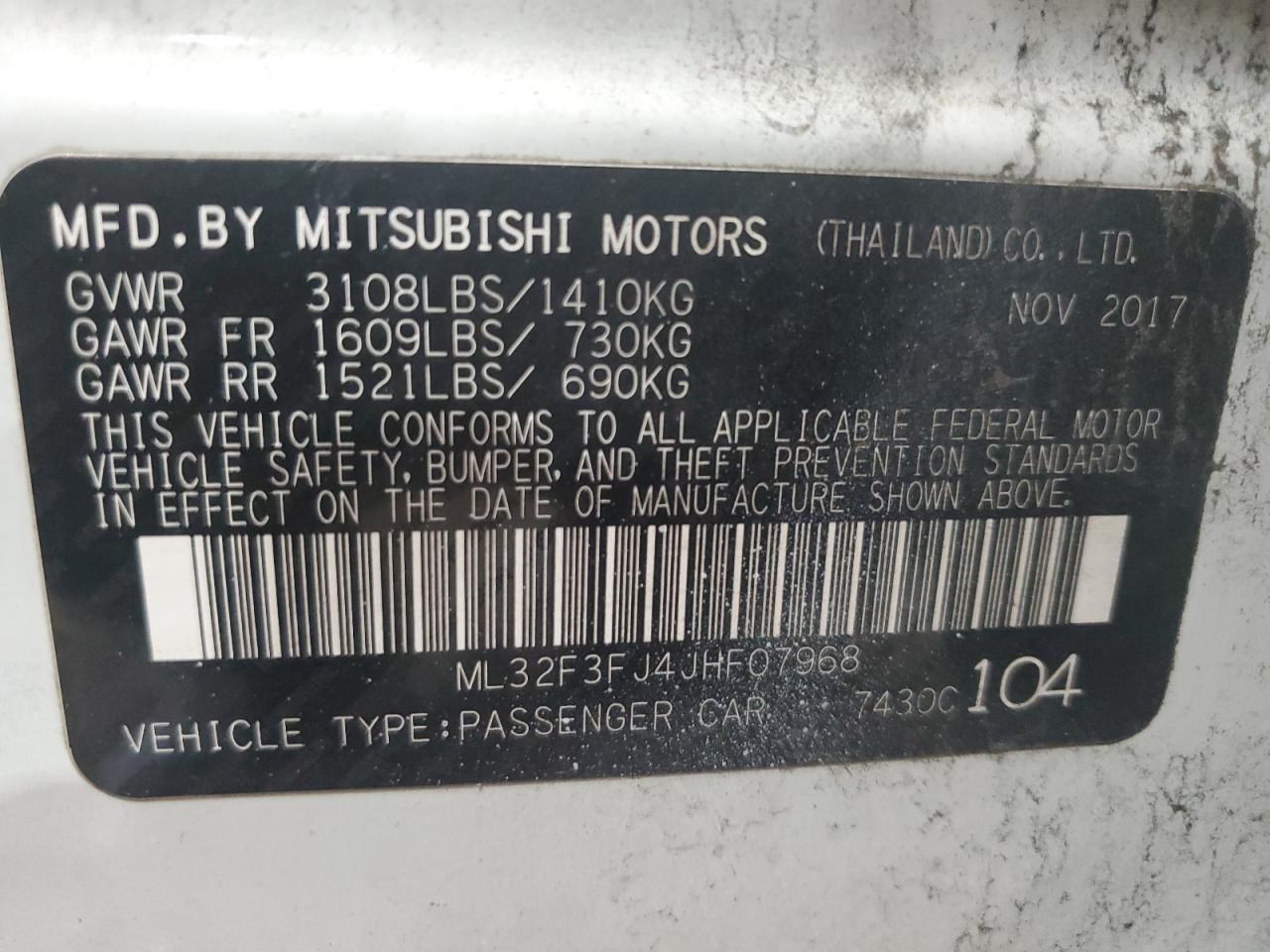 ML32F3FJ4JHF07968 2018 Mitsubishi Mirage G4 Es