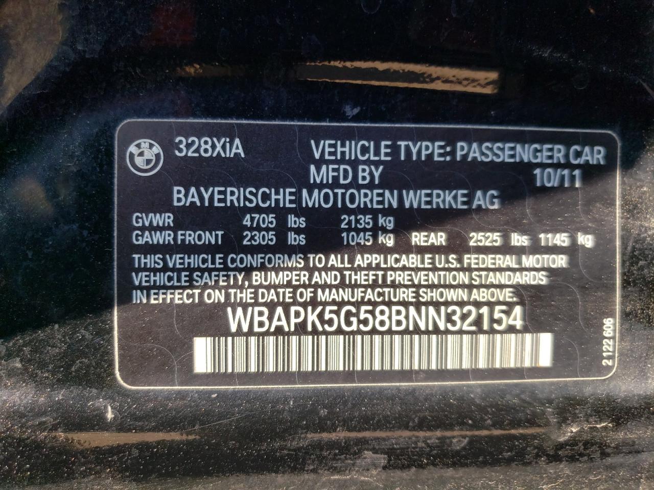 WBAPK5G58BNN32154 2011 BMW 328 Xi Sulev