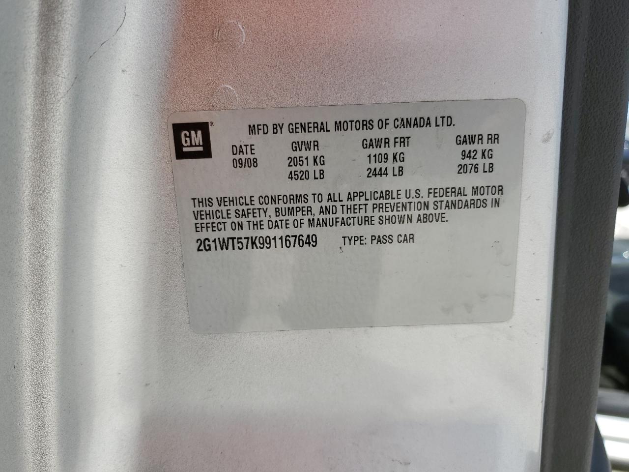 2G1WT57K991167649 2009 Chevrolet Impala 1Lt