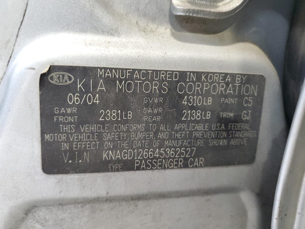 KNAGD126645362527 2004 Kia Optima Lx