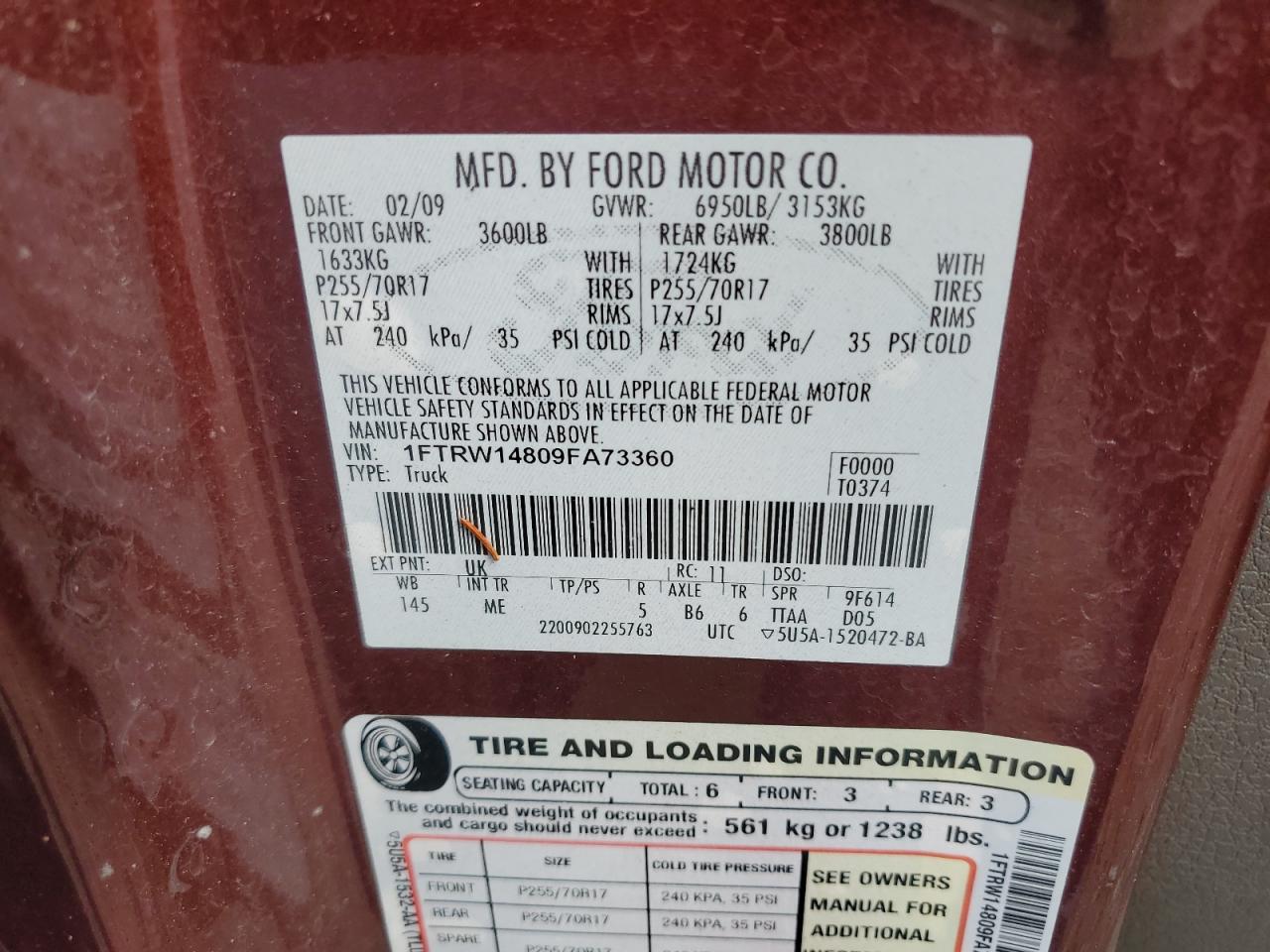 1FTRW14809FA73360 2009 Ford F150 Supercrew