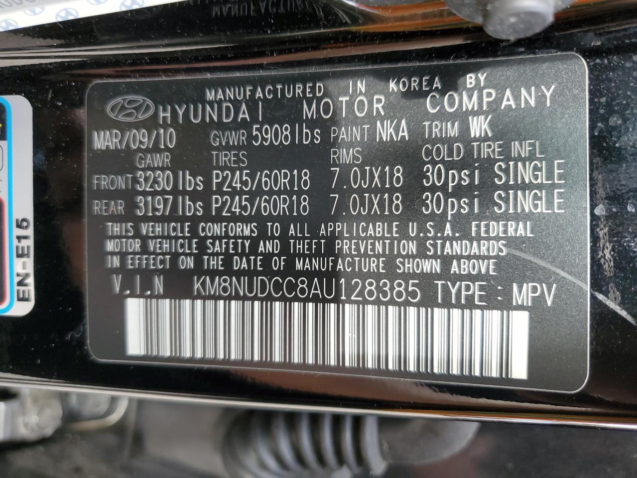 KM8NUDCC8AU128385 2010 Hyundai Veracruz Gls