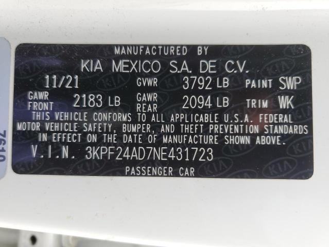 2022 Kia Forte Fe VIN: 3KPF24AD7NE431723 Lot: 55719964
