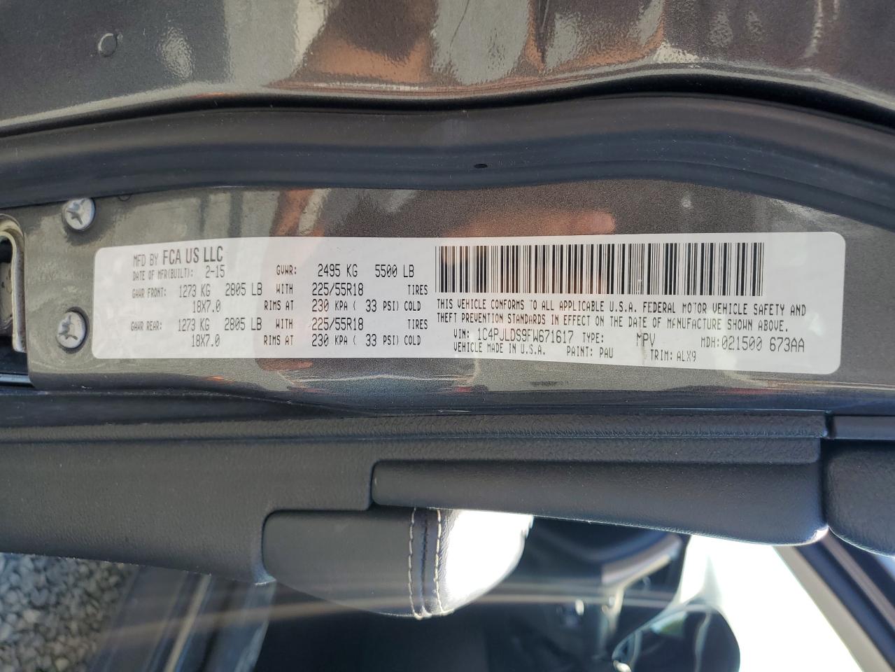 1C4PJLDS9FW671617 2015 Jeep Cherokee Limited