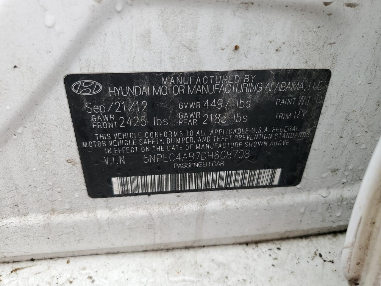 5NPEC4AB7DH608708 2013 Hyundai Sonata Se