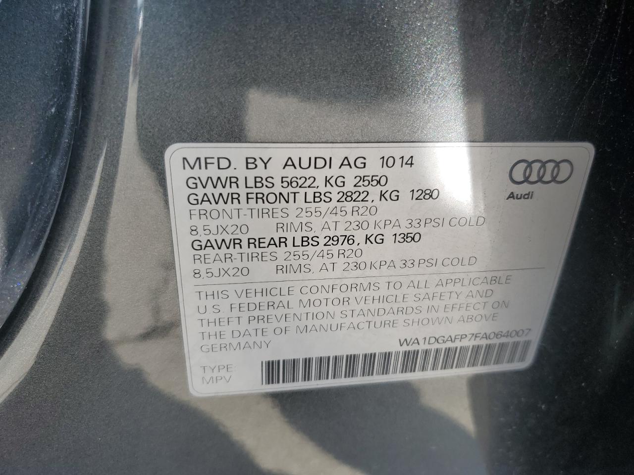 WA1DGAFP7FA064007 2015 Audi Q5 Premium Plus