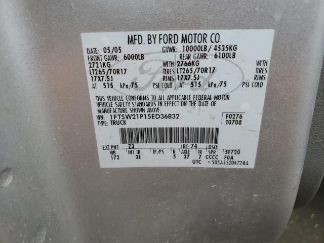 2005 Ford F250 Super Duty VIN: 1FTSW21P15ED36832 Lot: 56593924