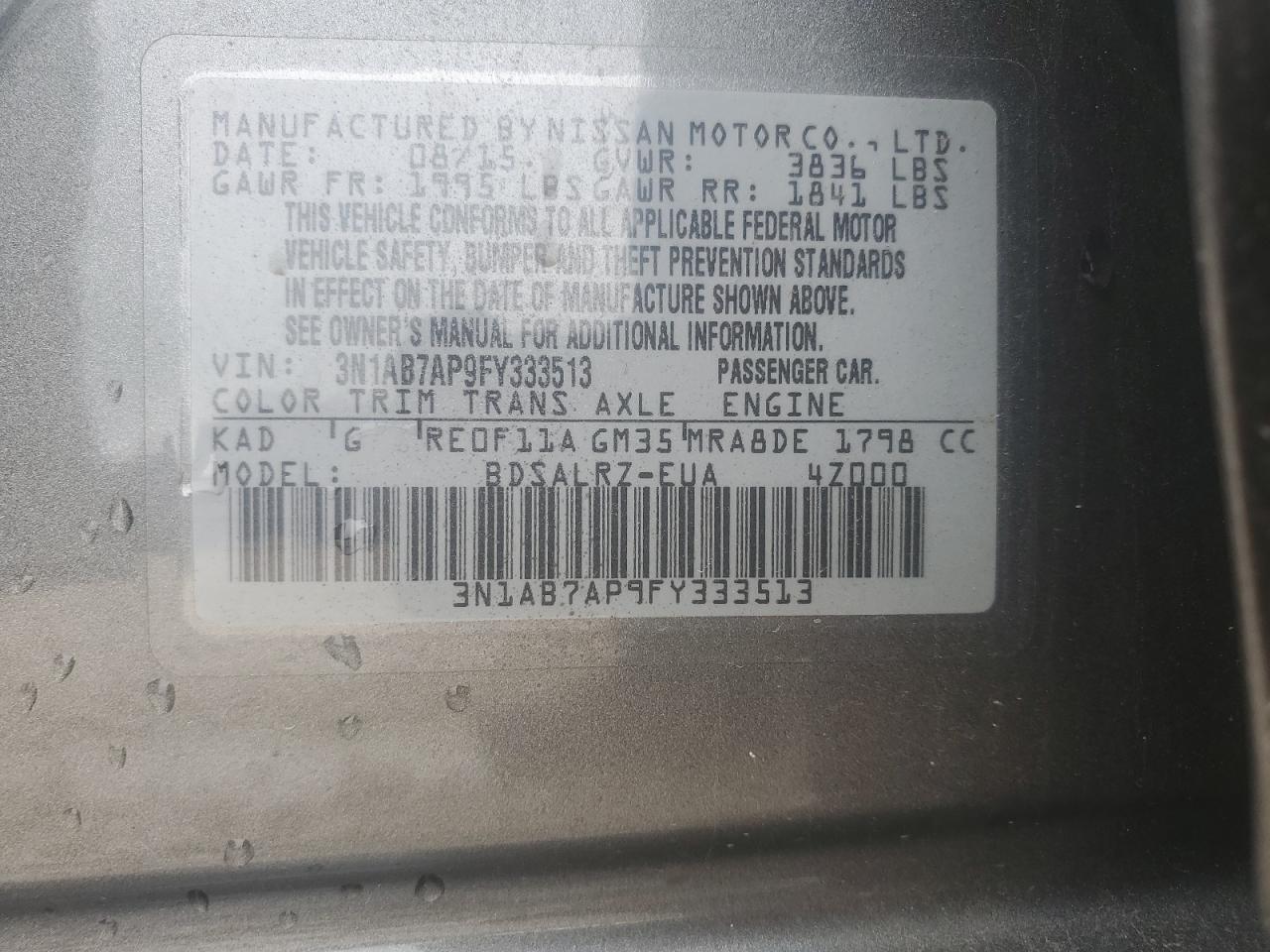 3N1AB7AP9FY333513 2015 Nissan Sentra S